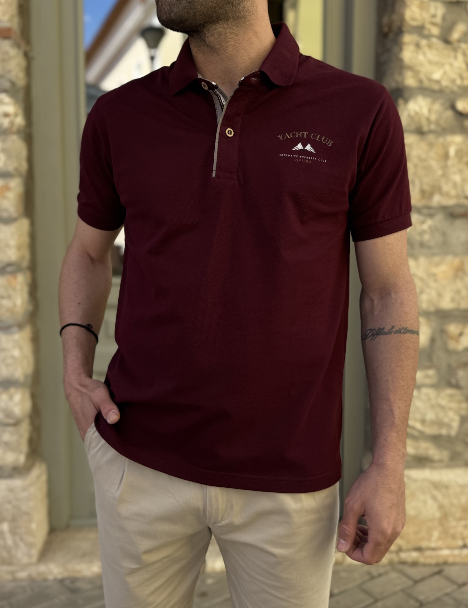 Everbest ανδρική μπορντό Polo μπλούζα Plus Size 262838B - Everbest - 